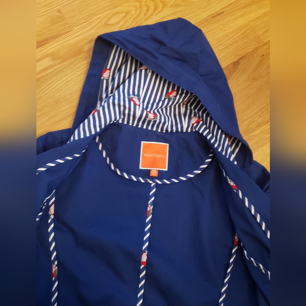 Modcloth Cotton Jacket Trench coat with hood, Navy blue